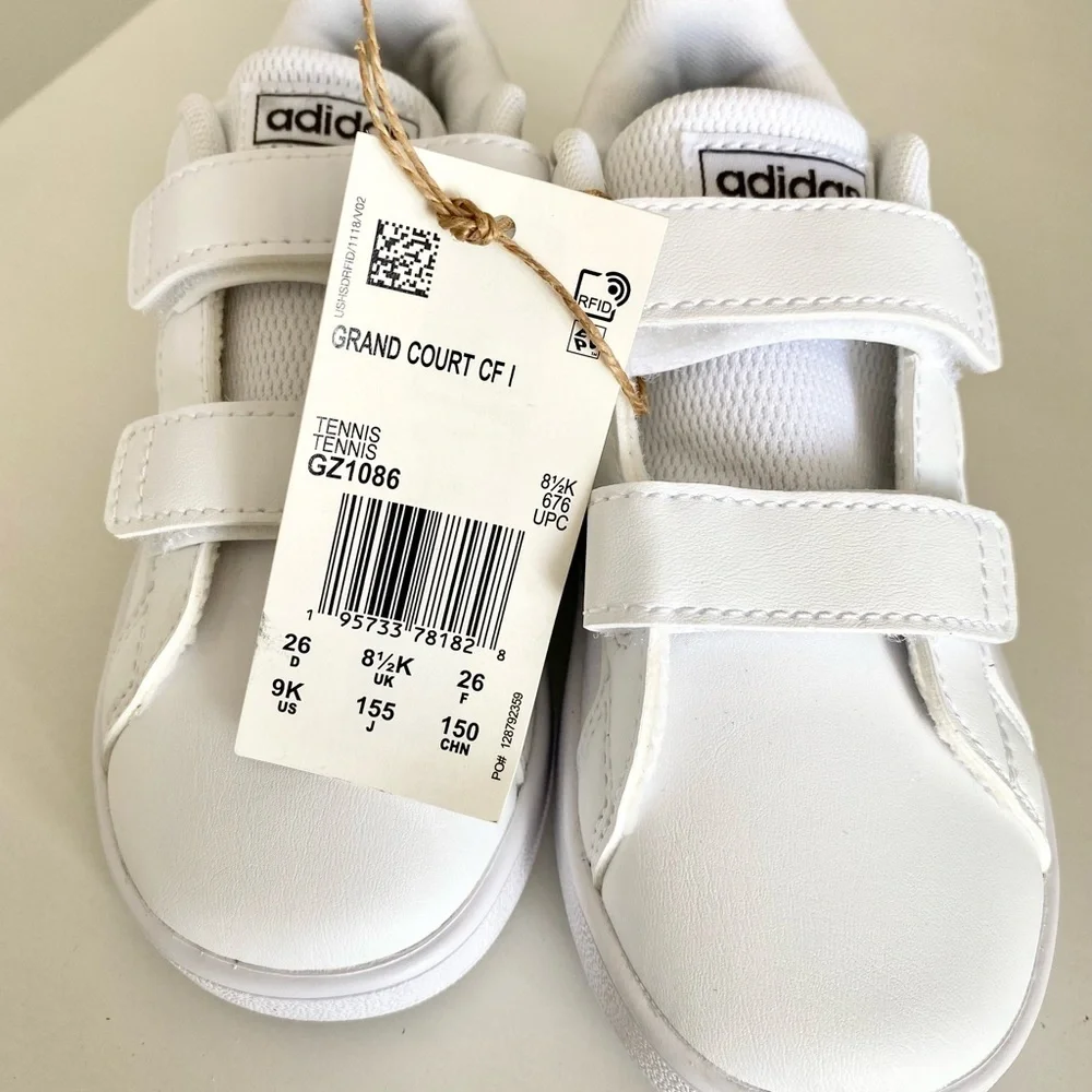 adidas Grand Court White & Camouflage Velcro Straps Toddler Sneakers New Size 9 - Picture 5 of 7